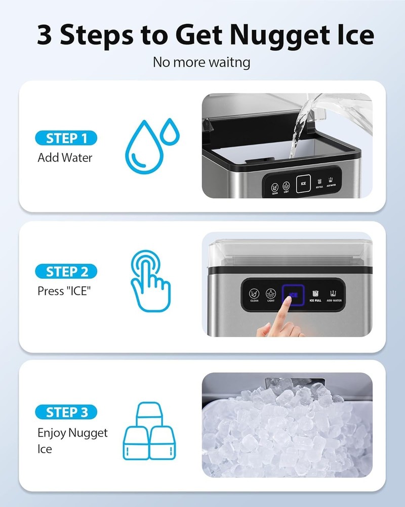 Aeitto Nugget Ice Maker Countertop,Pellet Ice Maker Machine Soft Chewable Ice