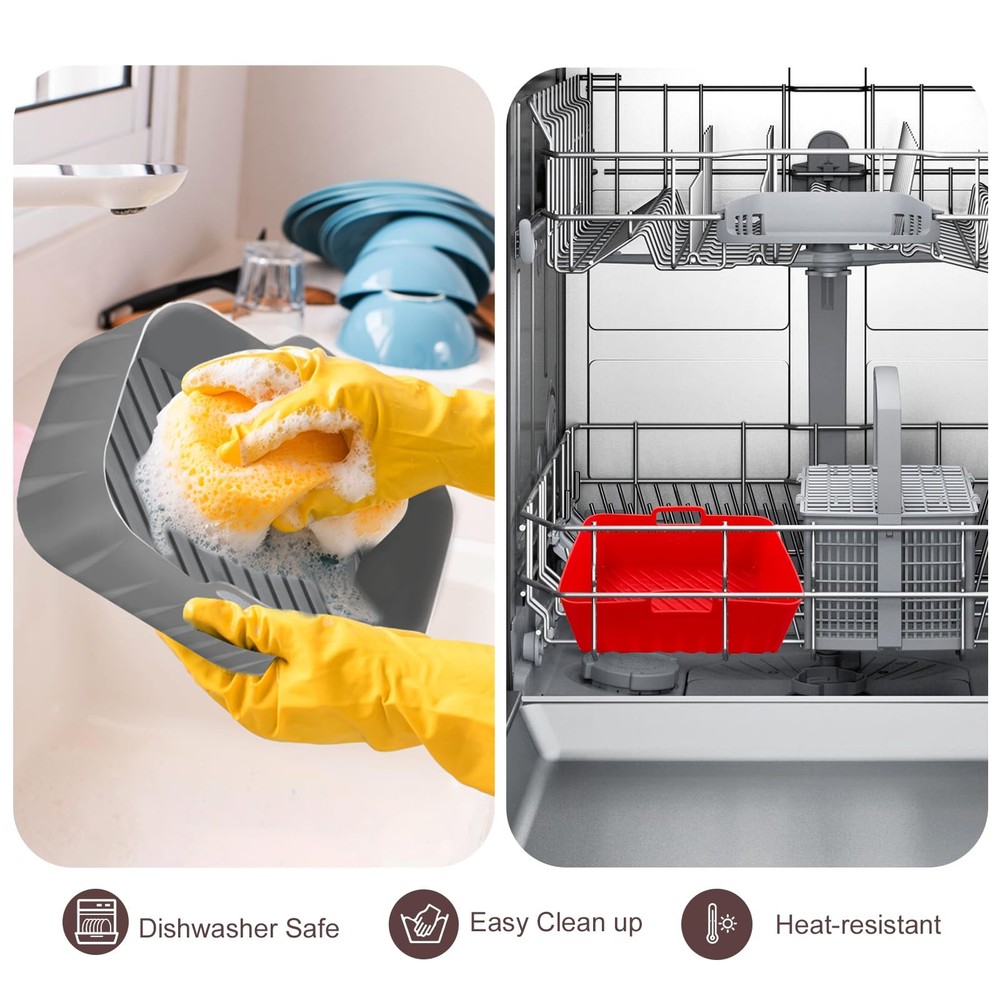Golden Associate Silicone Liners Rectangle 2 Pcs for 2 Pcs(8-10 Qt), Grey+Red