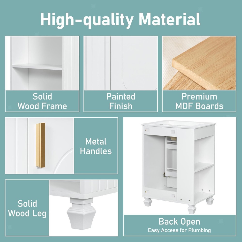 Modern 24'' Bathroom Vanity with Sink, Solid Wood Frame, Soft Closing Door,