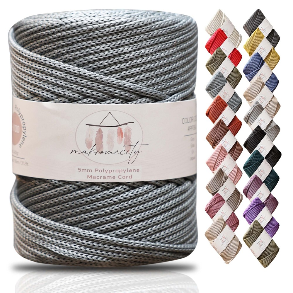 Premium Polyester Macrame Crochet Bag Cord For Crafts 5mm Polypropylene Grey