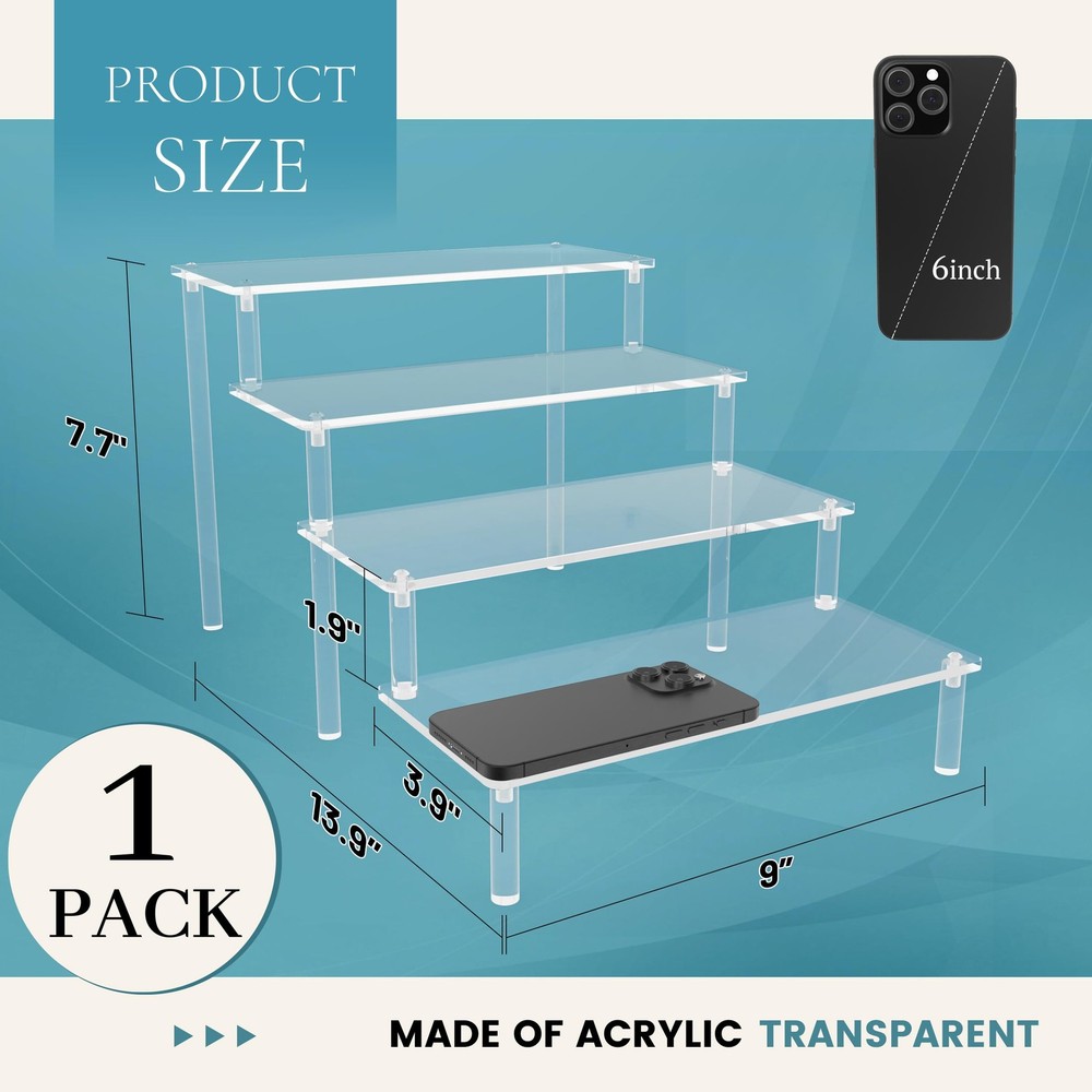 Hmdivor Acrylic Risers for Display 1 Pack 4 Tier Clear