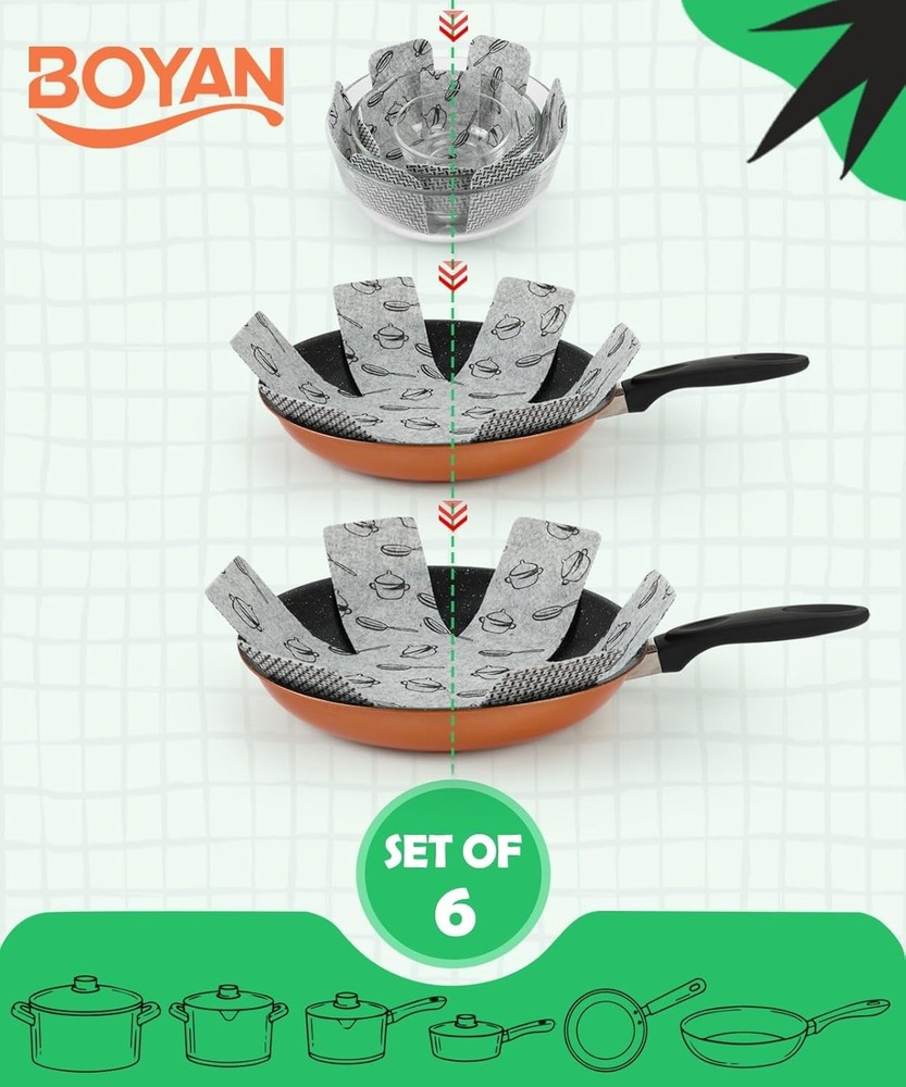 Protective Felt Pan Separators - 3 Sizes Included for Efficient Kitchen Storage