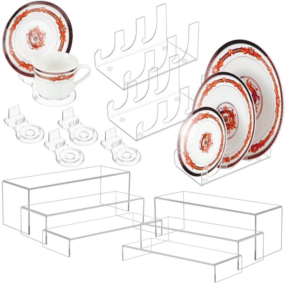 12 Pcs Acrylic China Display Stand Set Include 6 Clear Rectangular Acrylic Di...