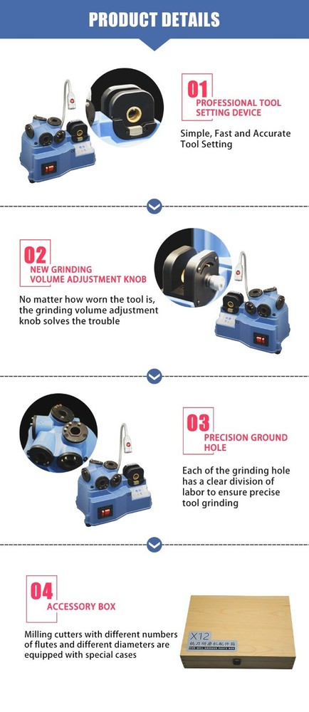 US Stock End Mill Sharpener 2-12mm Cutting Tools Grinder Multiple Flutes Cutter