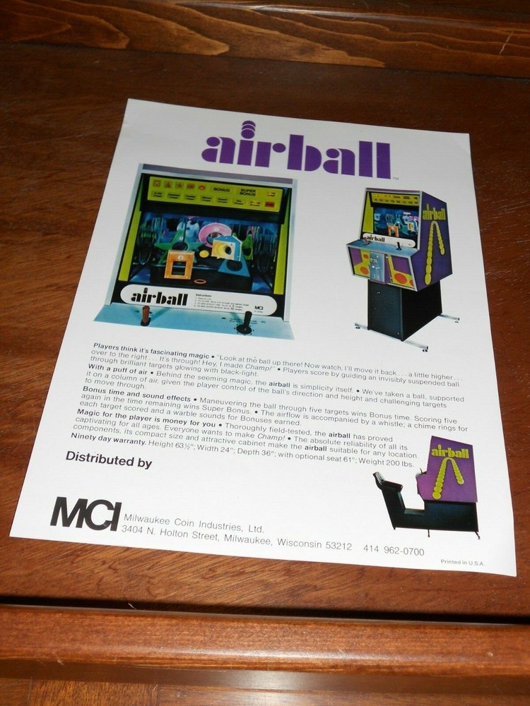 AIRBALL Arcade By Milwaukee Coin Flyer / Brochure / Advertisement