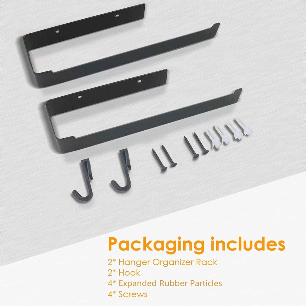 2 Pack Black Hanger Organizer Stacker, Metal Rack, Drilling Installation