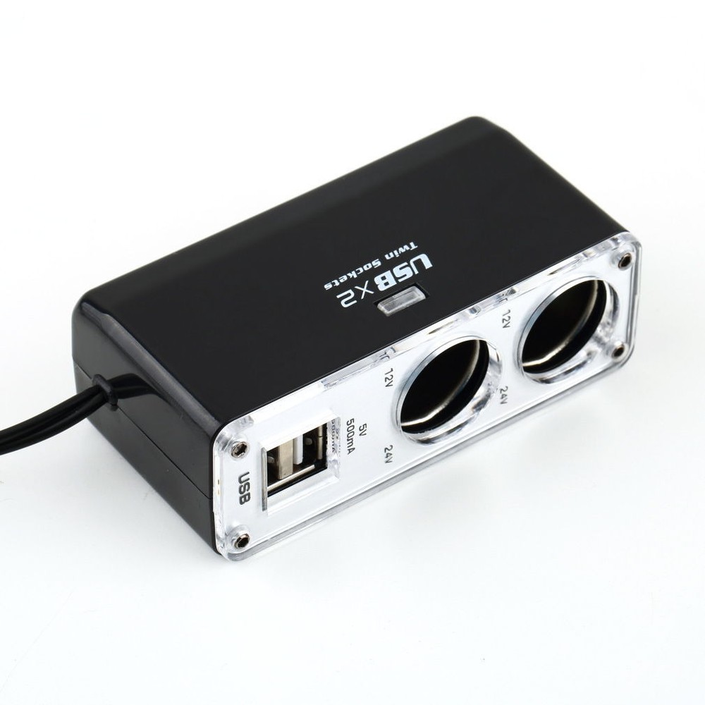 2 Ways Car Cigarette Lighter Socket 12V Dual USB Charger Splitter Power Adapter