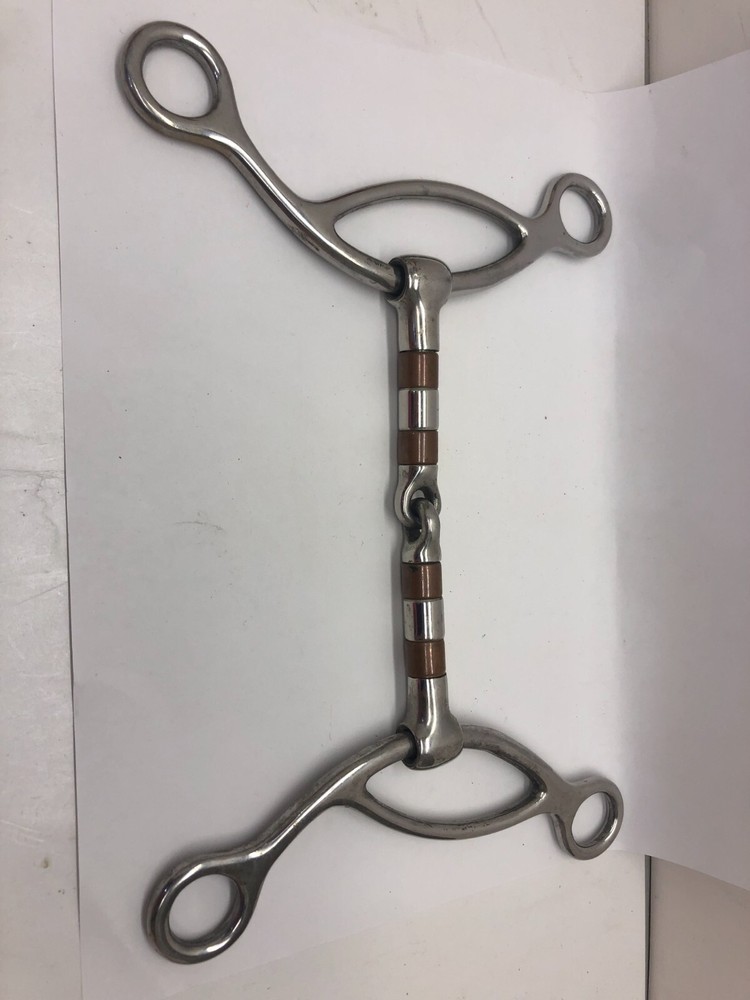 Copper Roller Training Snaffle Bit 5" mouth 7" Stainless Steel Cheeks
