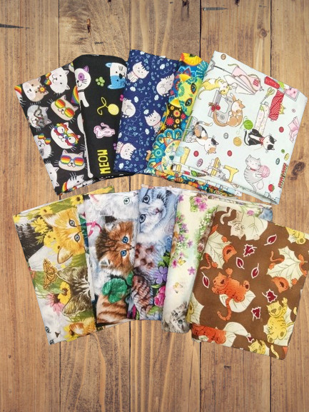 10 Fat Quarters - Assorted Cats and Kittens Fat Quarter Bundle