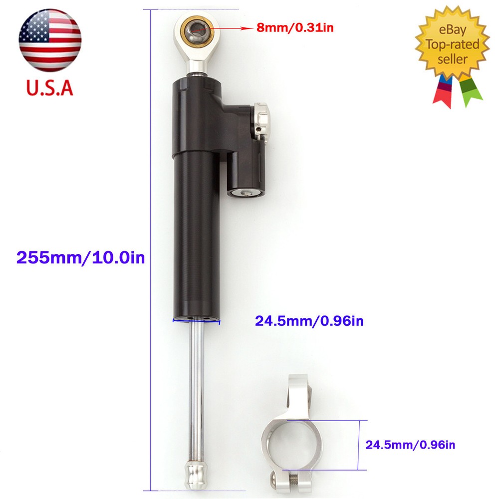 CNC Steering Damper Linear Stabilizer Reversed Safety Control Shock black+silver