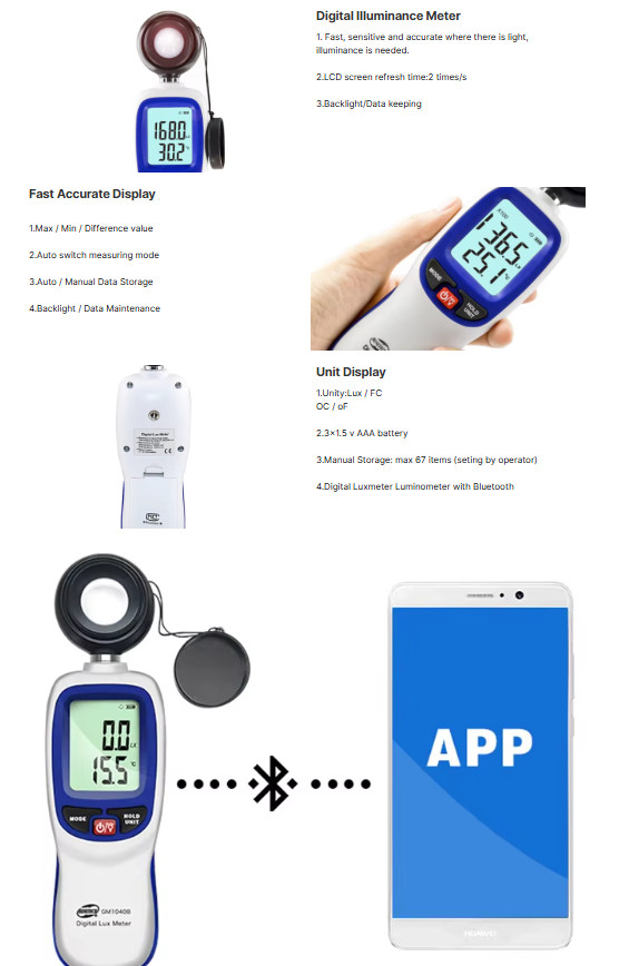 GM1040B Digital Illuminance Light Meter Brightness Luminosity Meter
