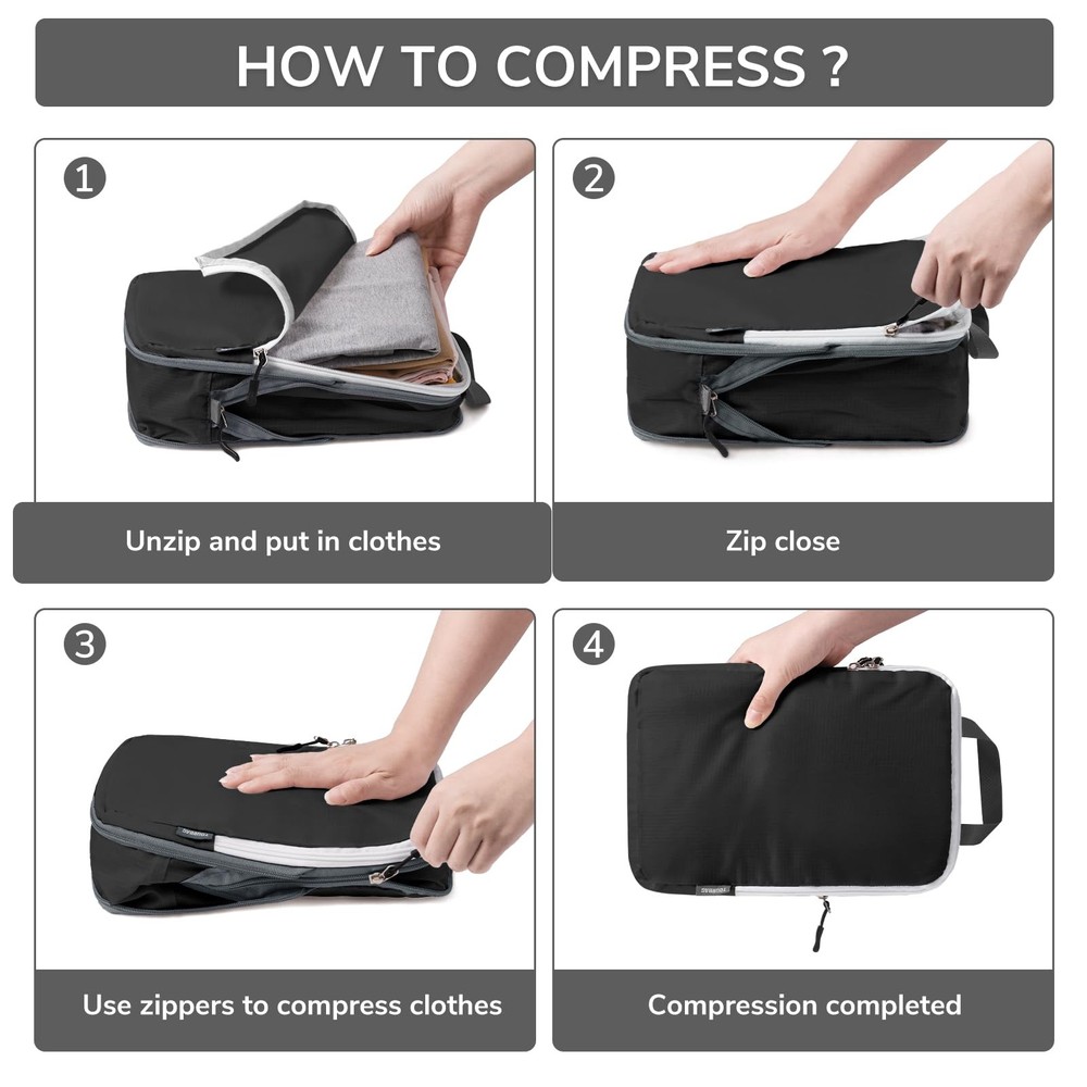 Compression Packing Cubes, 7 Set Packing Cubes for Travel, Suitcase Organizer...