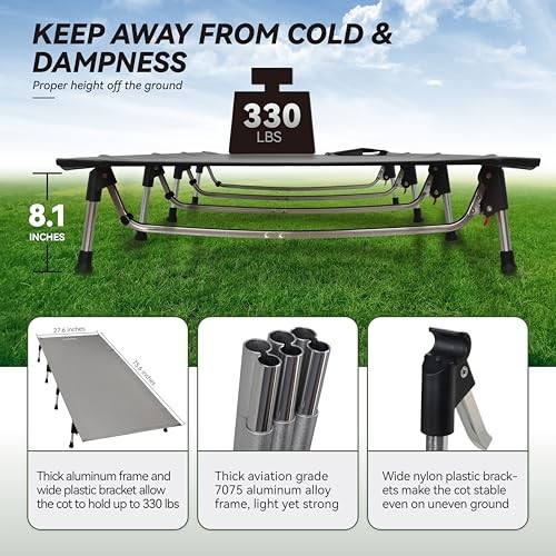 Lightweight Folding Tent Camping Cot Bed with Lever Lock, Easy Setup Grey