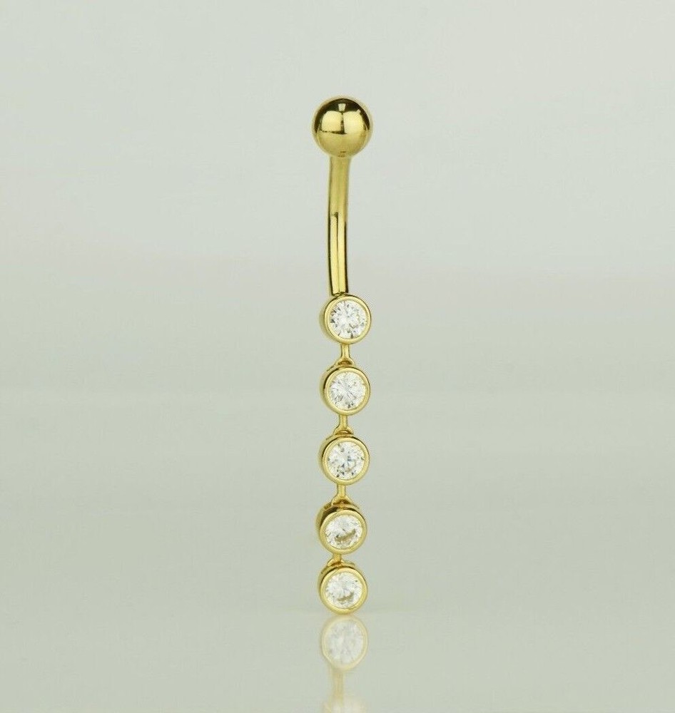 14k Yellow or White Gold Belly Button Dangle CZ Bezel Barbel Bar Ring