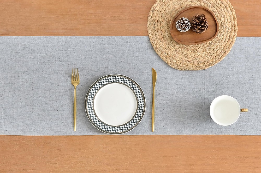 Silver Grey Linen Table Runner 60" Durable 13x60" Dining Party Decor