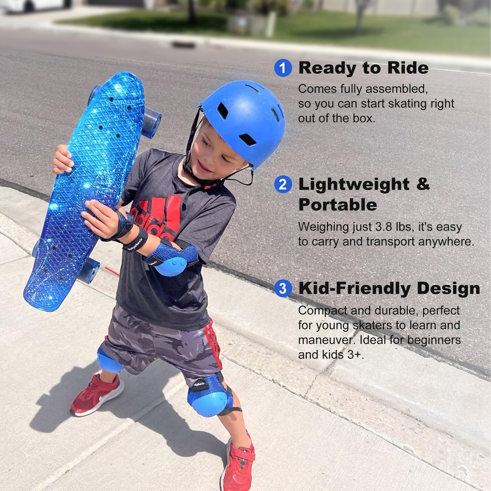 Kids Skateboard Set with Light-Up Wheels–Complete Beginner Kit Includes Full ...