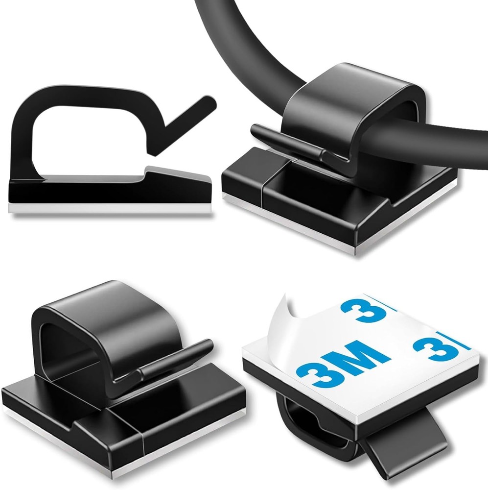 Durable 100 Count Self-Adhesive Cable Clips - Ideal for Home & Car Organization