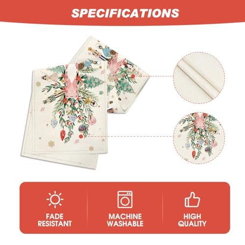 Nutcracker Floral Holly Christmas Table Runner, 13" x 72", Table Runner Pink