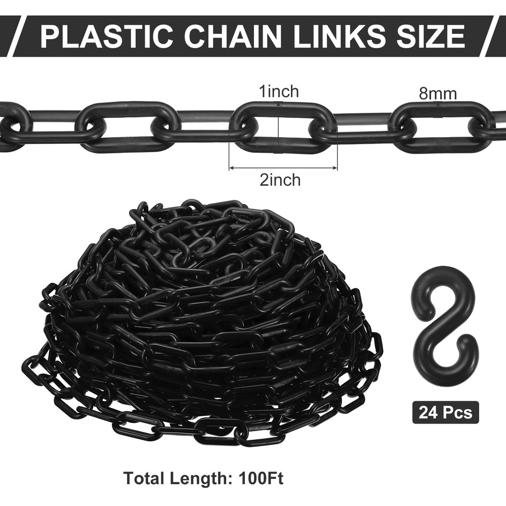 1Pcs Plastic Chain 100 Foot 2" Safety Chains Black Plastic Chains