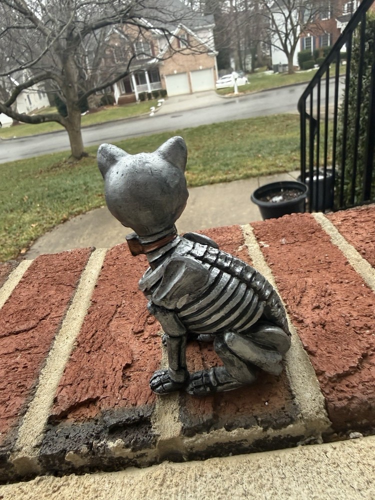 Handmade Silver Skeleton Cat Figurine