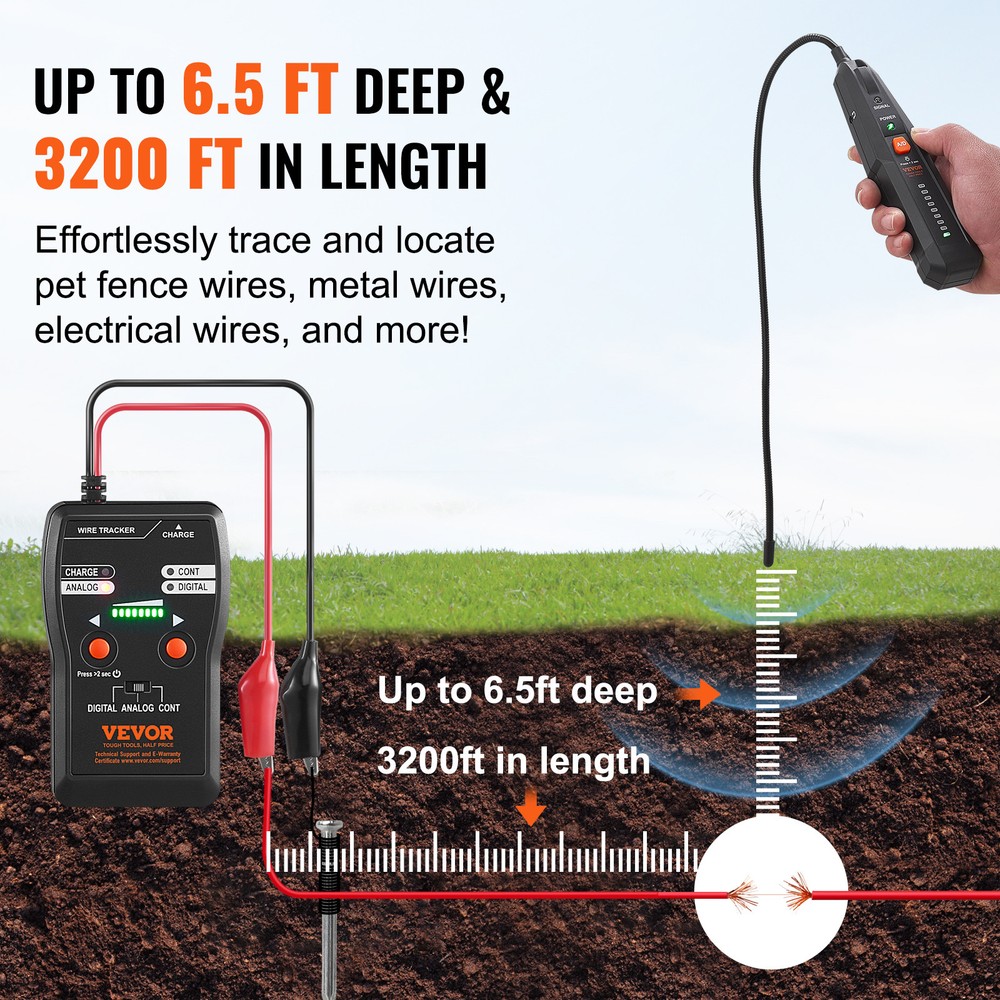 VEVOR Underground Cable Locator 6.5 FT Max. Detection Depth Wire Break Detector