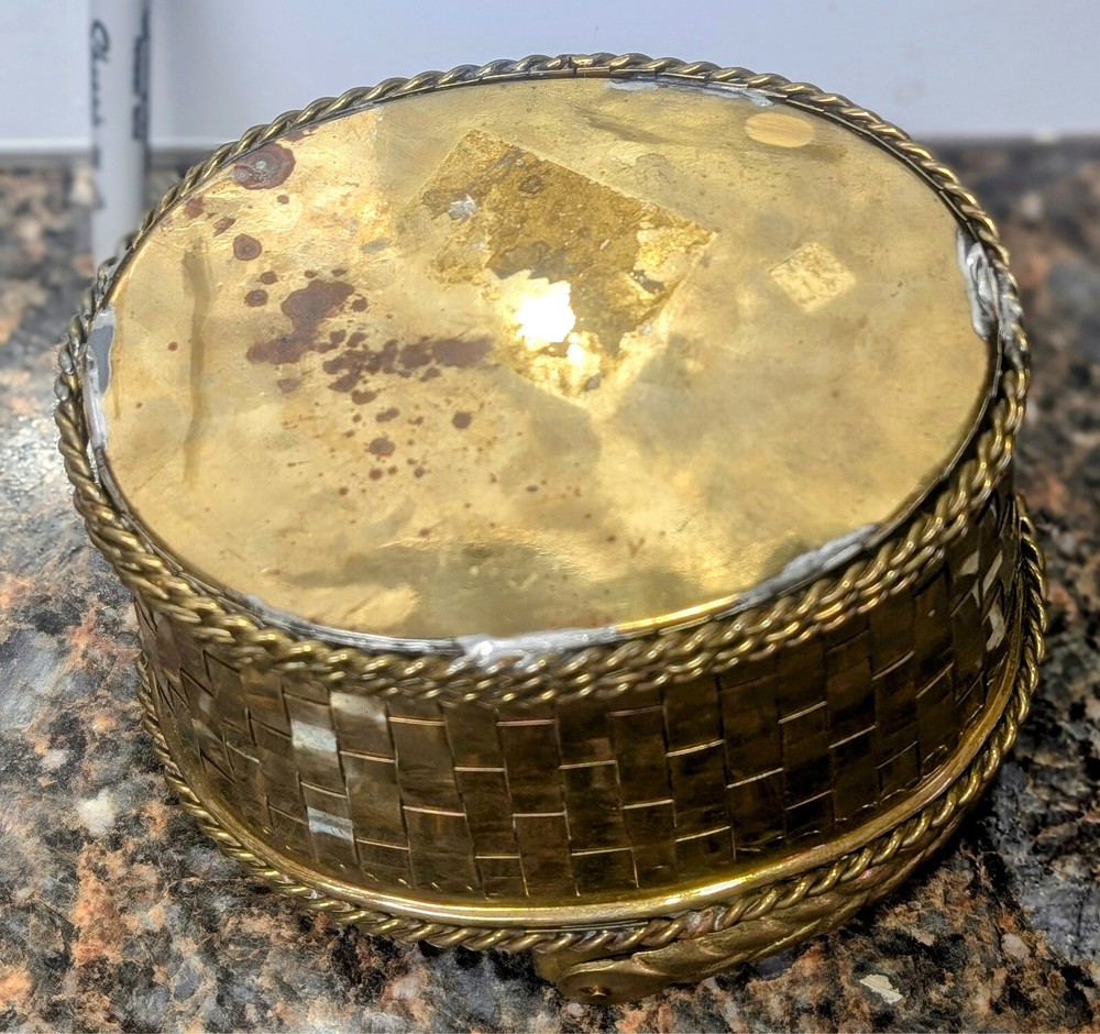 Vintage Oval-Shaped Brass Woven Basket