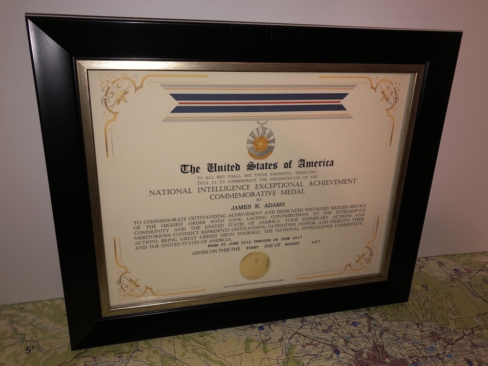 NATIONAL INTELLIGENCE EXCEPTIONAL ACHIEVEMENT COMMEMORATIVE CERTIFICATE Type-1