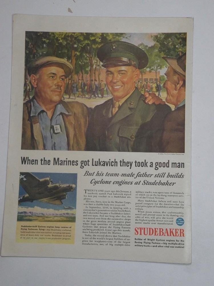 Magazine Ad* - 1944 - Studebaker - World War II - Marines