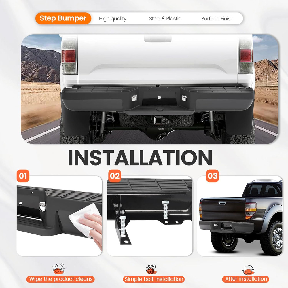 Rear Step Bumper Compatible with 1993-2011 Ford Ranger Fleetside/Styleside Super