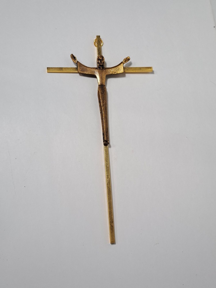 Vintage Brass Wall Crucifix 10.5"
