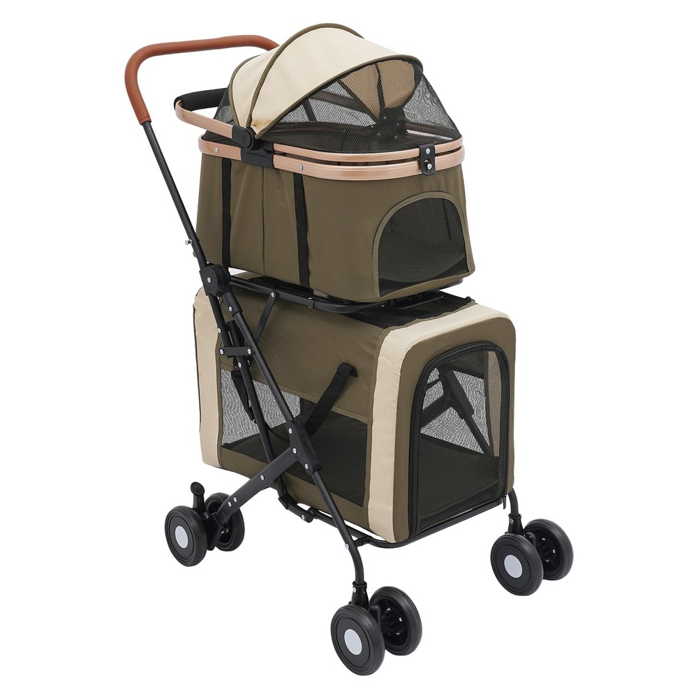 Two-tier Foldable Pet Stroller Dog&cat Stroller For Small & Medium Dogs Portable