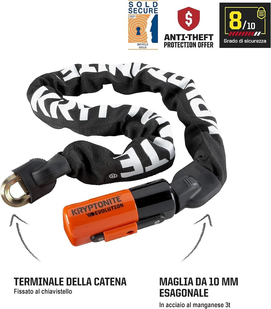 Kryptonite Evolution 4 ANTI-THEFT CHAIN Integrated Chain 1090, 90 cm