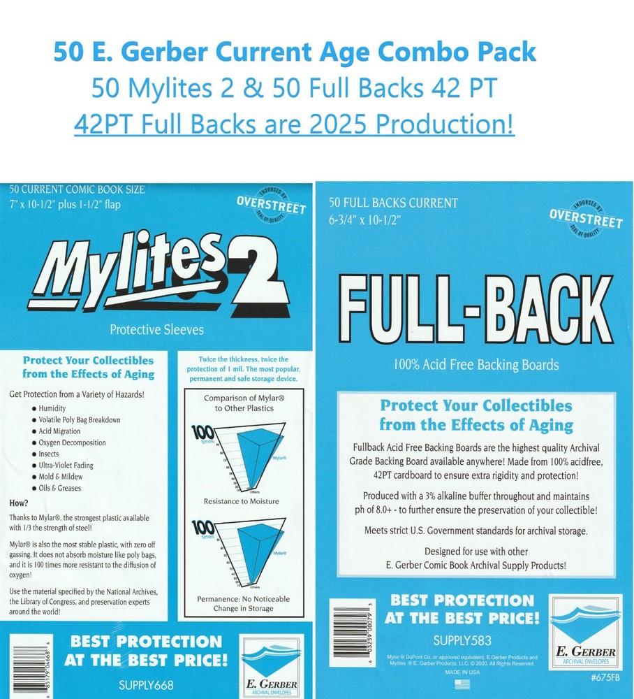 50 E. Gerber Current Age Mylites 2 & Full Backs  - Comics 700M2 675FB 42PT 2025
