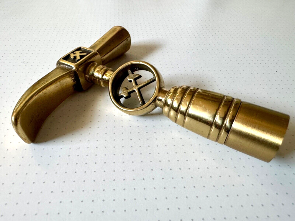 Vintage Firemans Solid Brass Claw Hammer Head Cane Handle- Engraved- Unique 50s