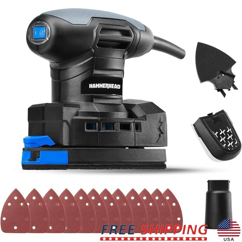 1.4A Multi-Function Detail Sander W/ 12 Sandpapers Dust Collection Attachment US