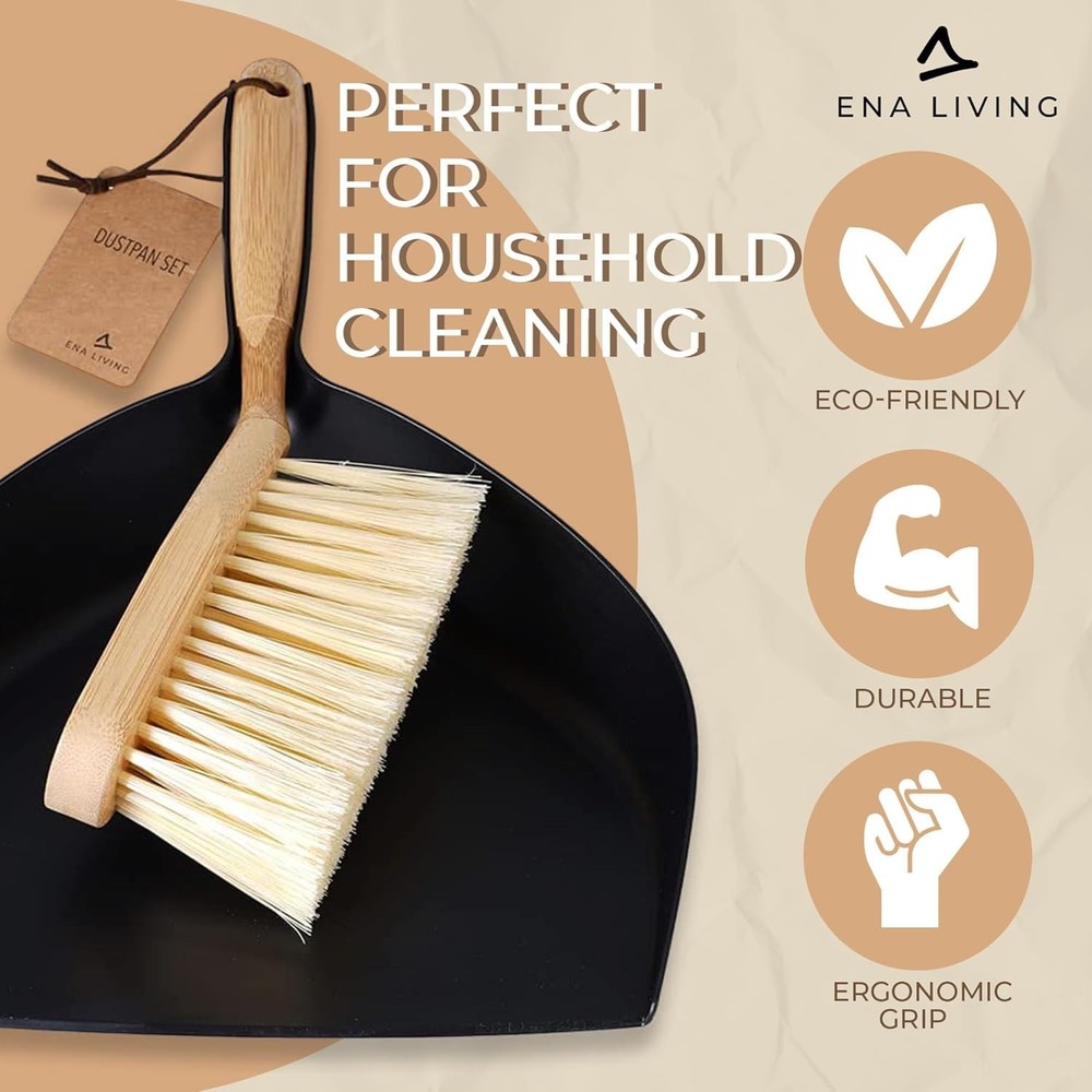 Dust Pan and Brush Set - Sturdy Bamboo Sweeping Tools for Efficient Cleaning