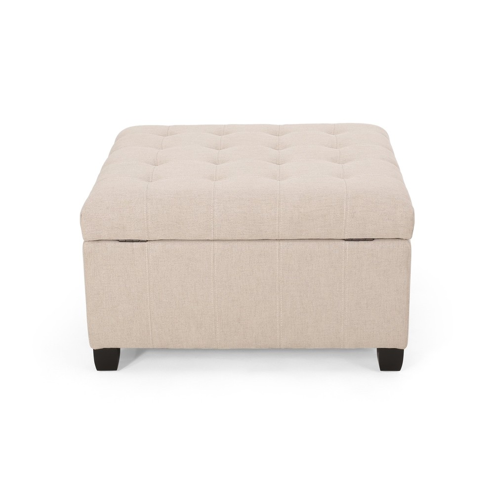 Upholstered Tufted Fabric Storage Ottoman, Wheat