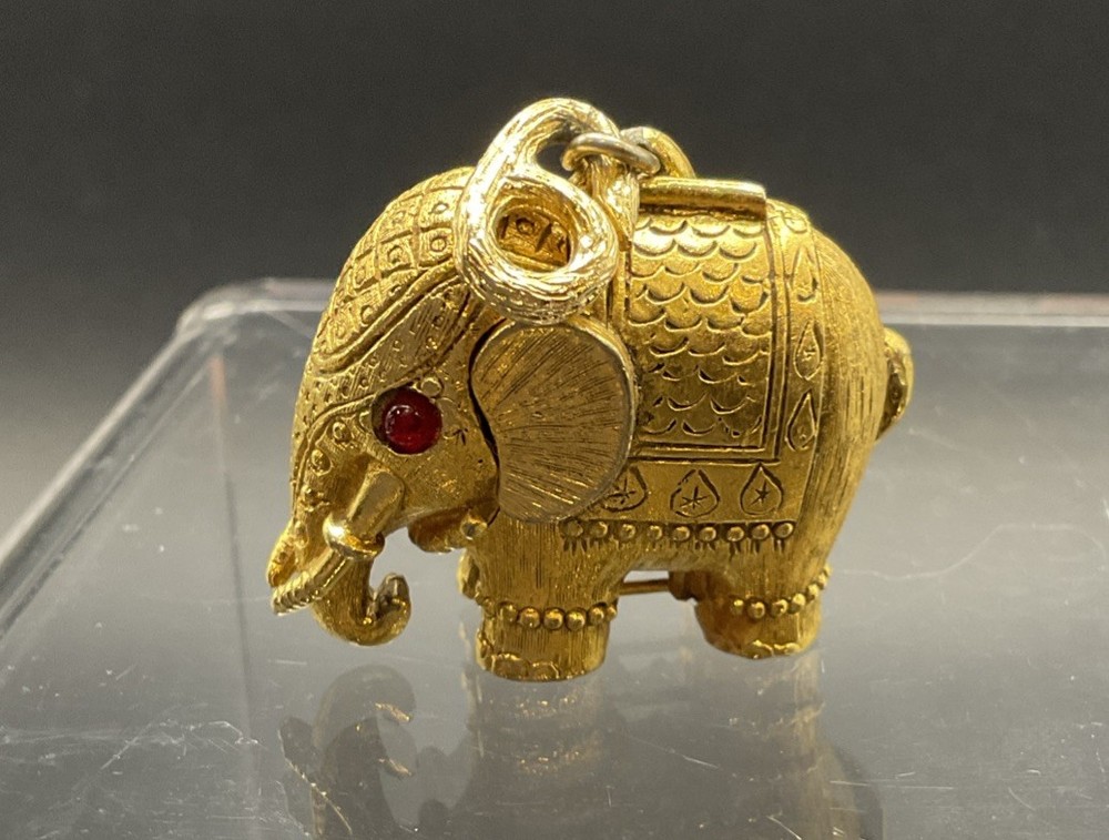 VTG 60s Max Factor Elephant Tiny Tusker Perfume Creme Compact Pendant Empty