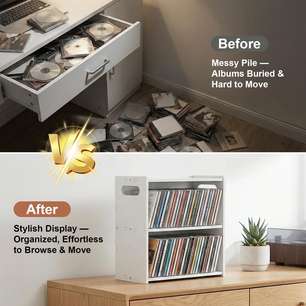 Stackable Double Layer CD Storage Racks, CD Holder for CD Cases, Holds 58 CD ...