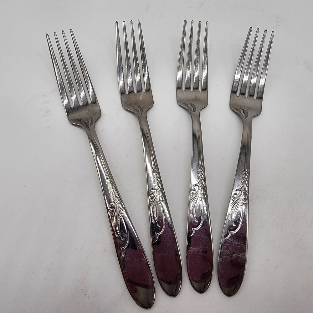 HBCo Everglo HEATHER Pattern Stainless Flatware 4 Dinner Forks USA