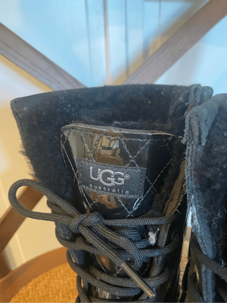 Ugg black patent quilted winter boots size 6
