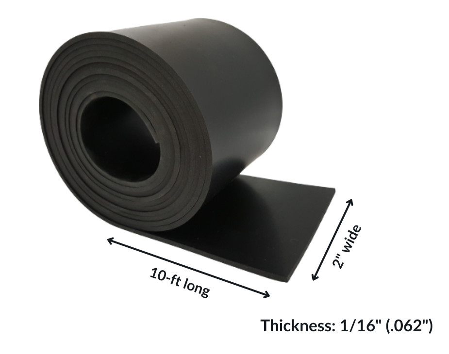 Neoprene Solid Rubber Roll  1/16 Thick x 2" wide x 10 ft Long, 60A Duro Black