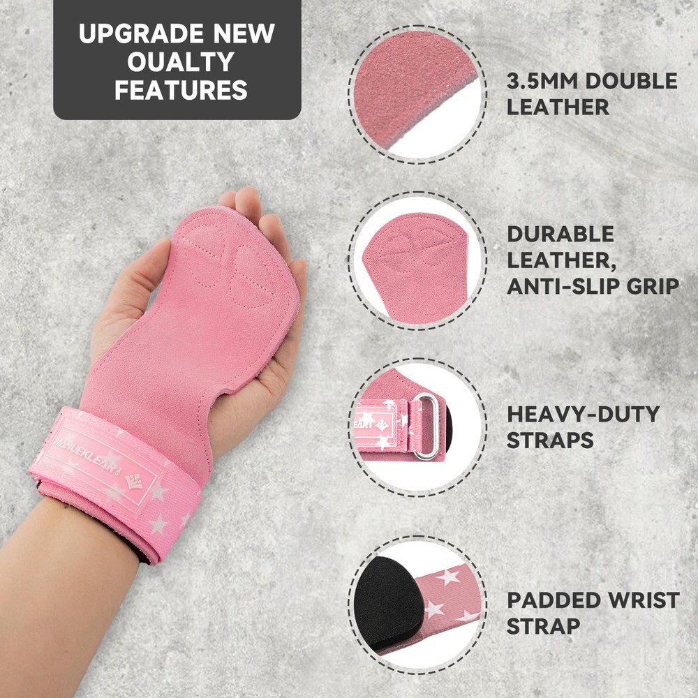 MANUEKLEAR Gym Straps, Double Leather Lifting One Size, Size - Pink