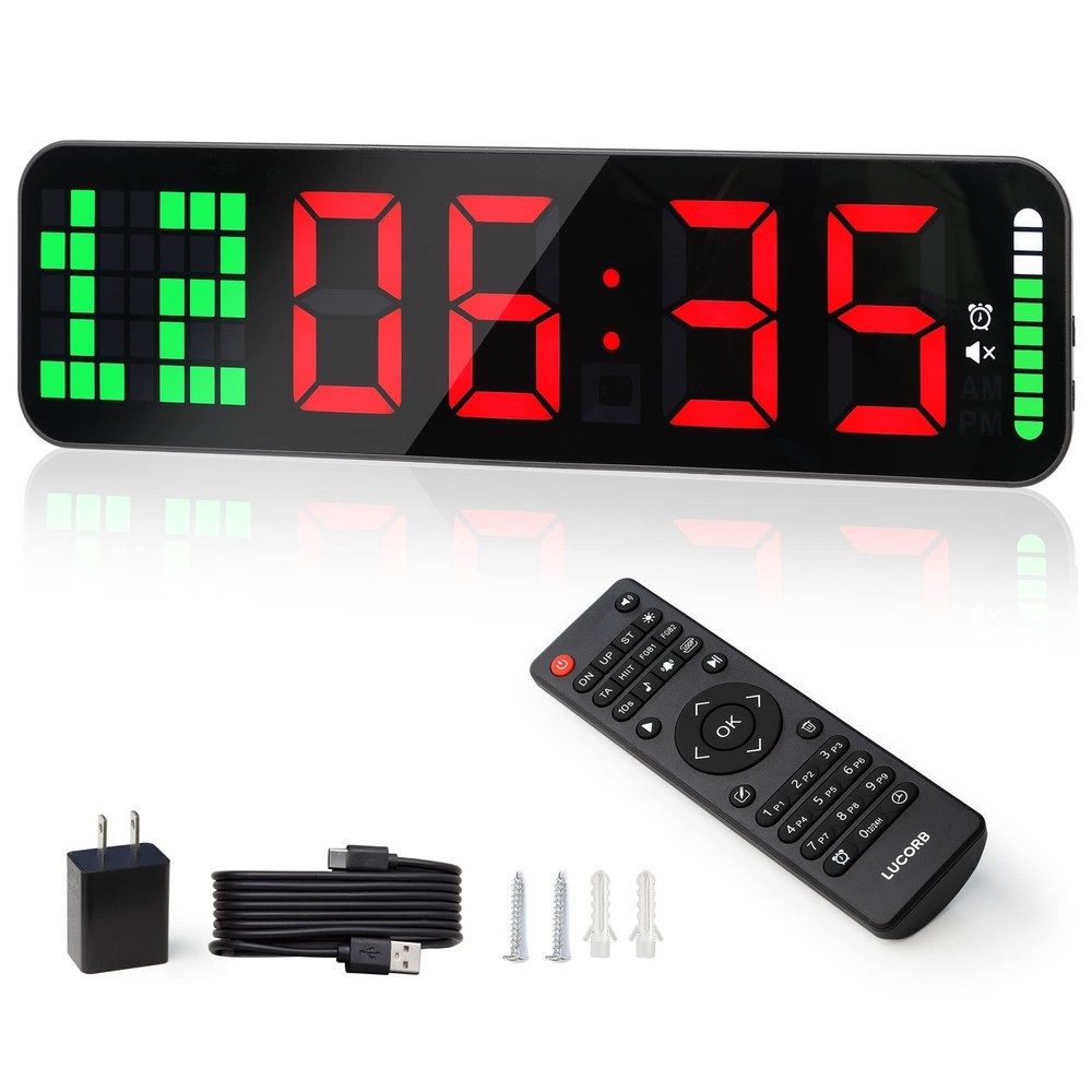 Gym Timer - Large Digital Gym Clock Wall with Interval Time Progress Bar, Cou...