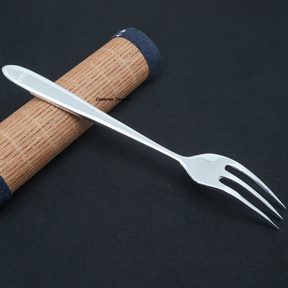 Solid S999 Fine Silver Table Fork Dragon Healthy Dessert Fork 25-26g 5.5inch