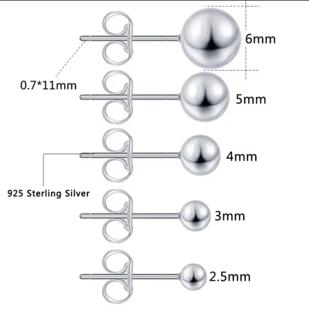 S925 Sterling Silver Round Ball Stud Earrings