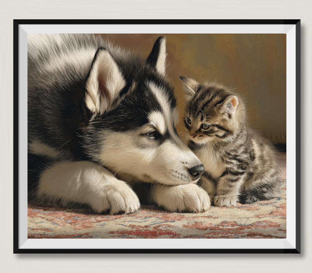 Husky and Tabby - DIY Chart Counted Cross Stitch Patterns Needlework DMC Color