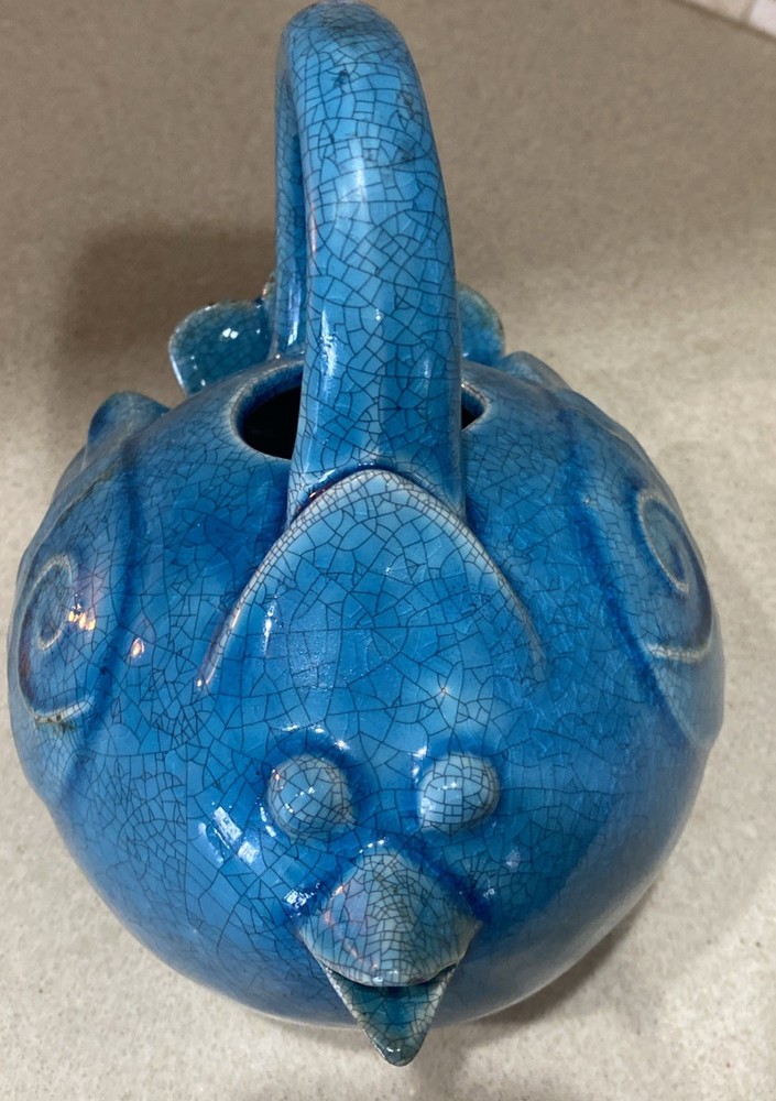 Ceramic Crackle Turquoise Bird Watering Can Cracker Barrel