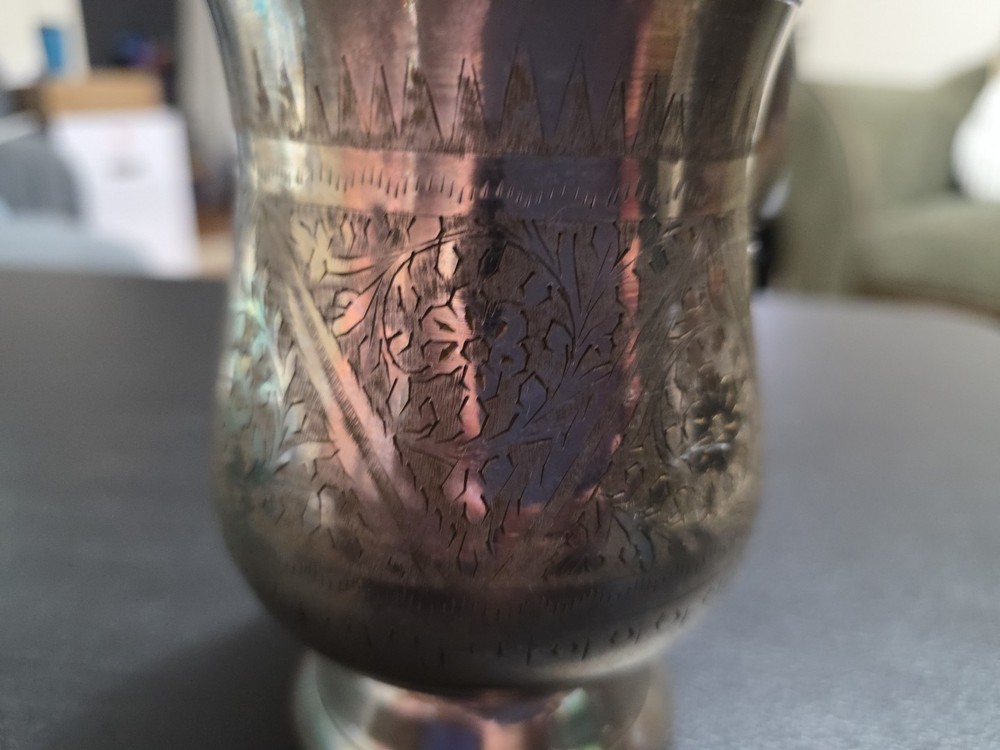 Vintage Silver Plated Etched Footed Cup With Handle