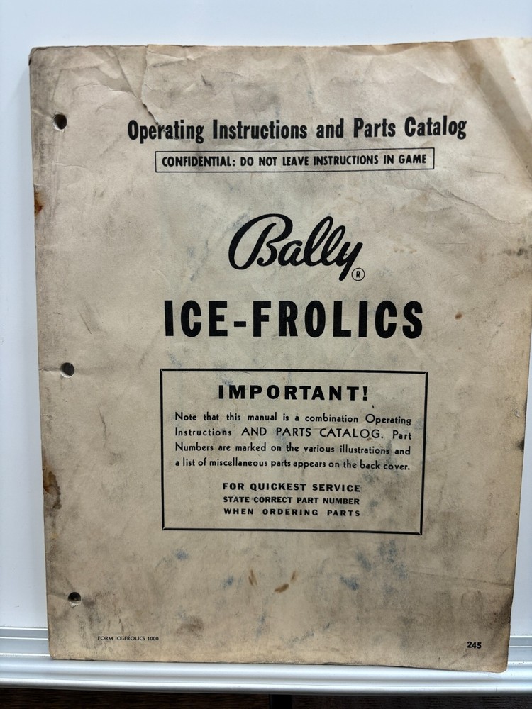 ORIGINAL-BALLY-ICE FROLICS-OPERATING INSTRUCTIONS & PARTS CATALOG